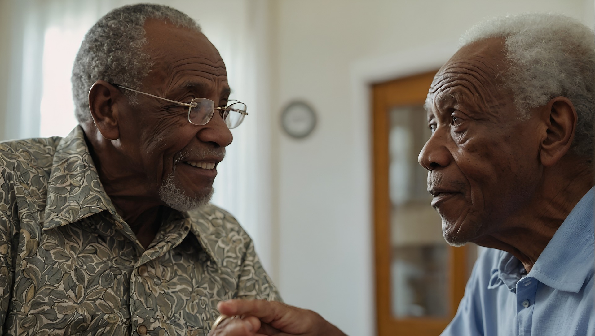 Two elderly men engaging in a conversation Two elderly men engaging in a conversation